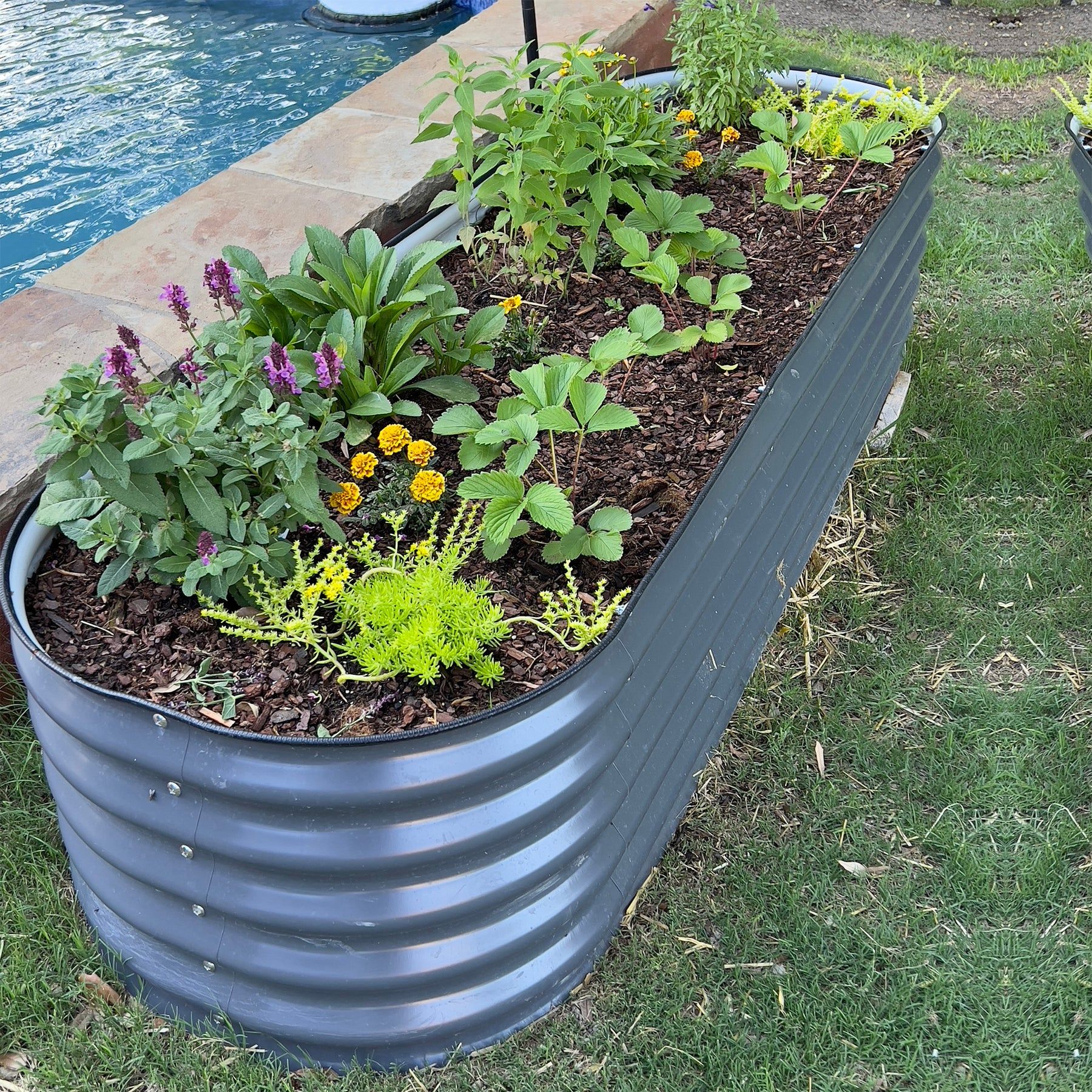 Close-up of rolled steel garden bed hardware thumbnail